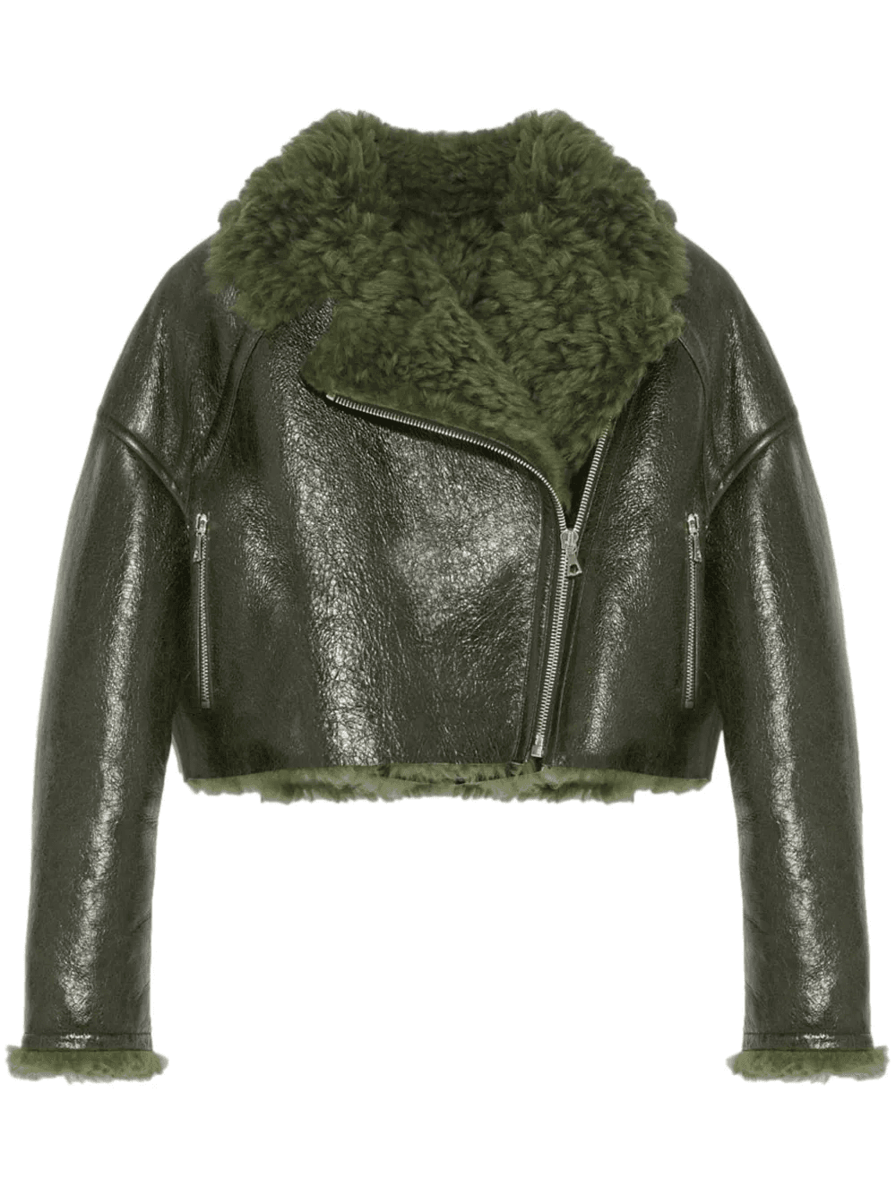 patent-merino cropped biker jacket - Image 1