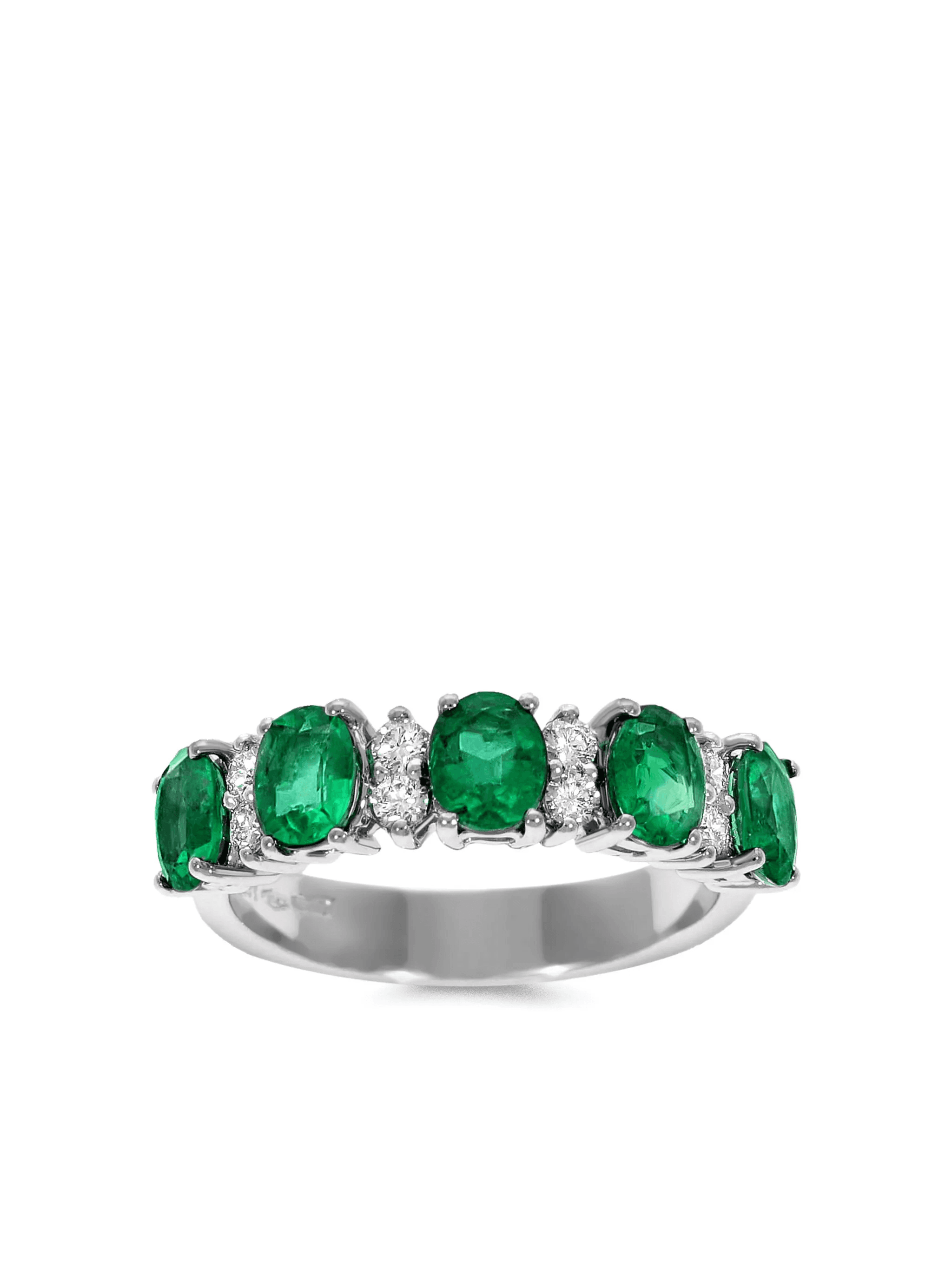 18K white gold Eternity diamond and emerald band ring - Image 1