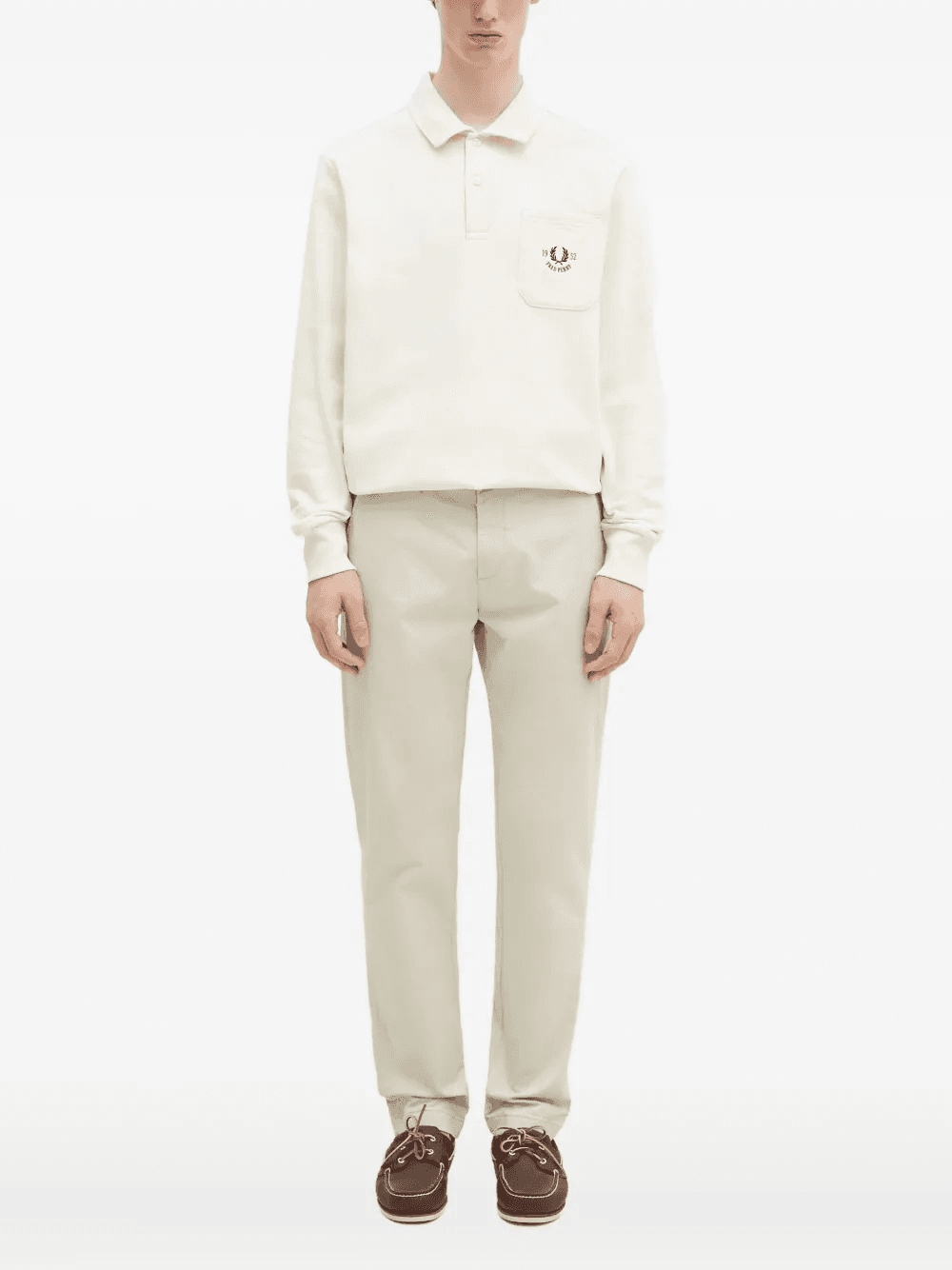 embroidered-pocket long-sleeve polo shirt - Image 1