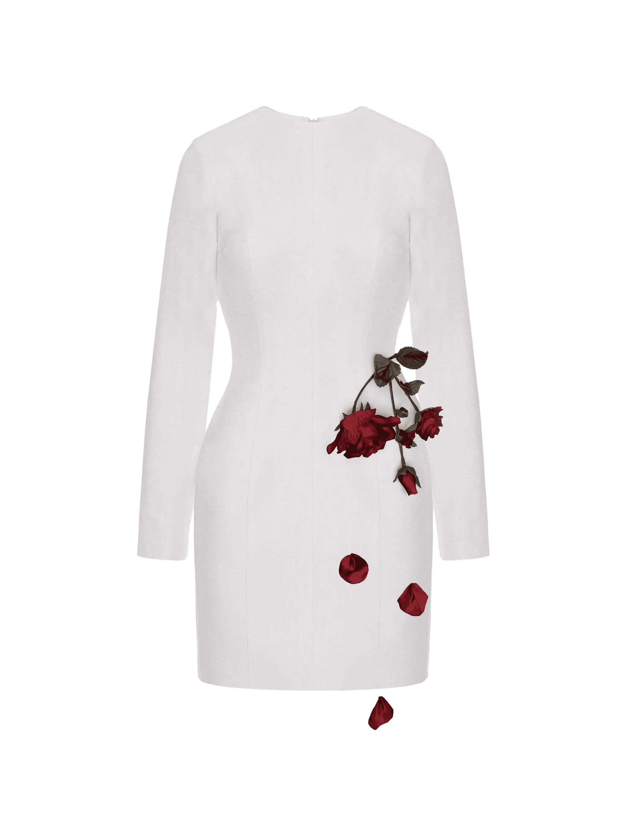 rose-appliqué long-sleeves mini dress - Image 1