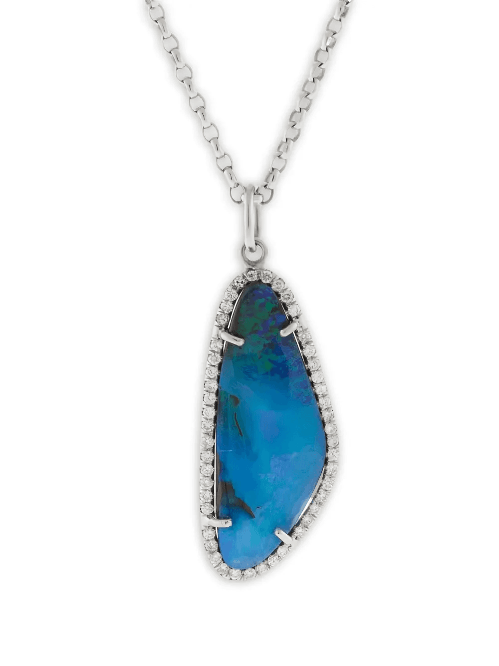 18k white gold Boulder opal and diiamond necklace - Image 1