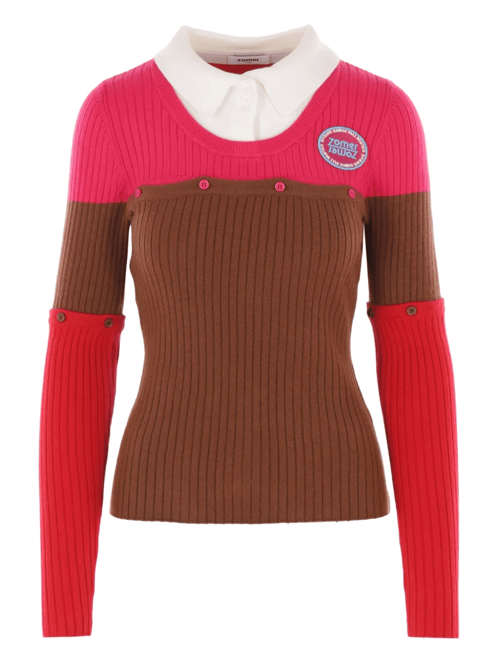 logo-patch ribbed-knit polo top - Image 1