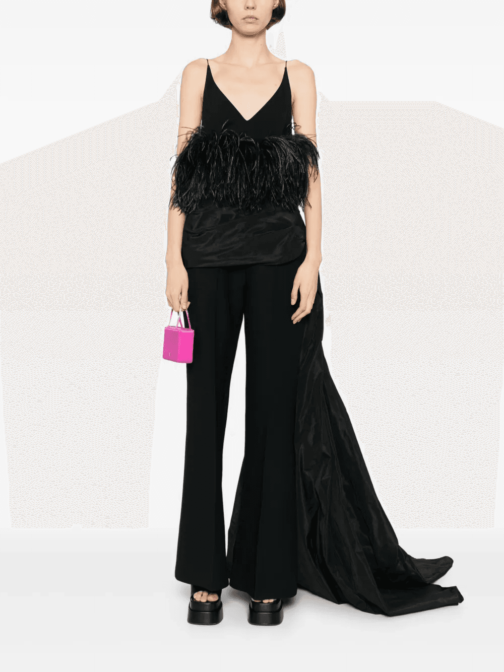 taffeta draped high waisted flare pants - Image 1