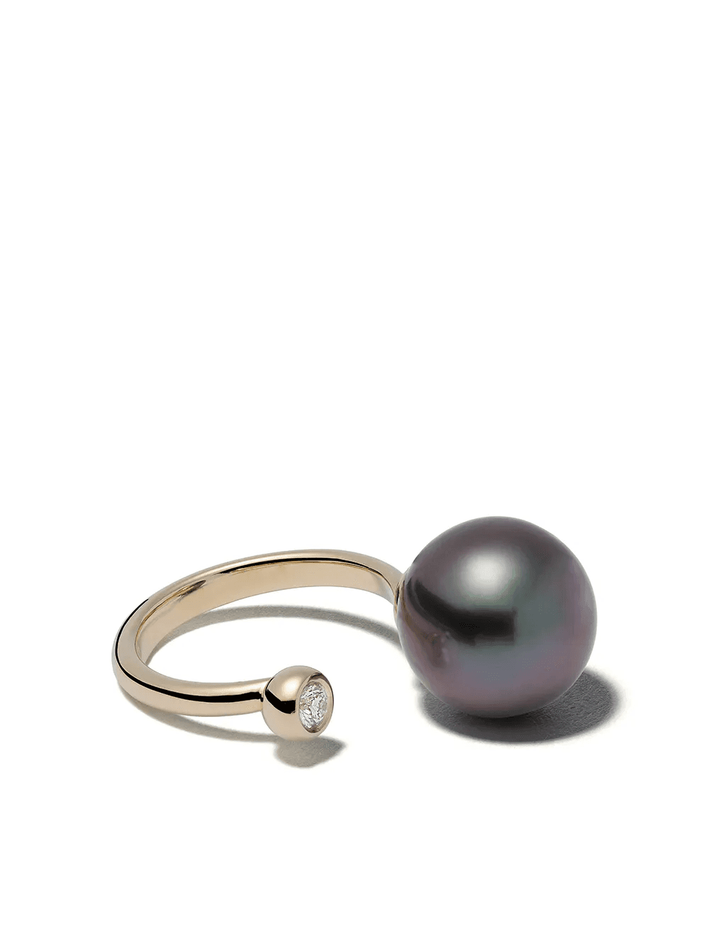 Mizuki 14kt yellow gold black Tahitian pearl and diamond ring - Image 1