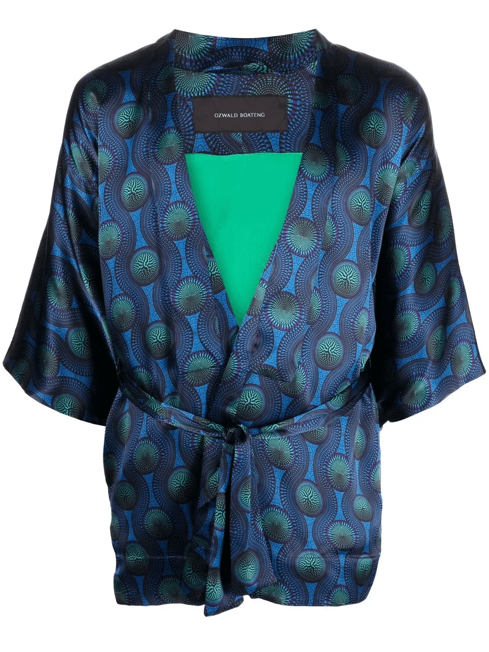 short geometric-print tie-waist jacket - Image 1