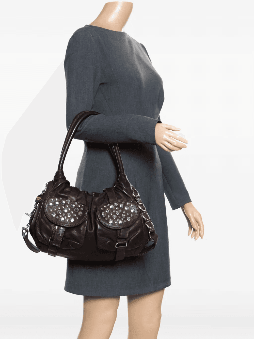 leather studded shoulder bag - Image 1