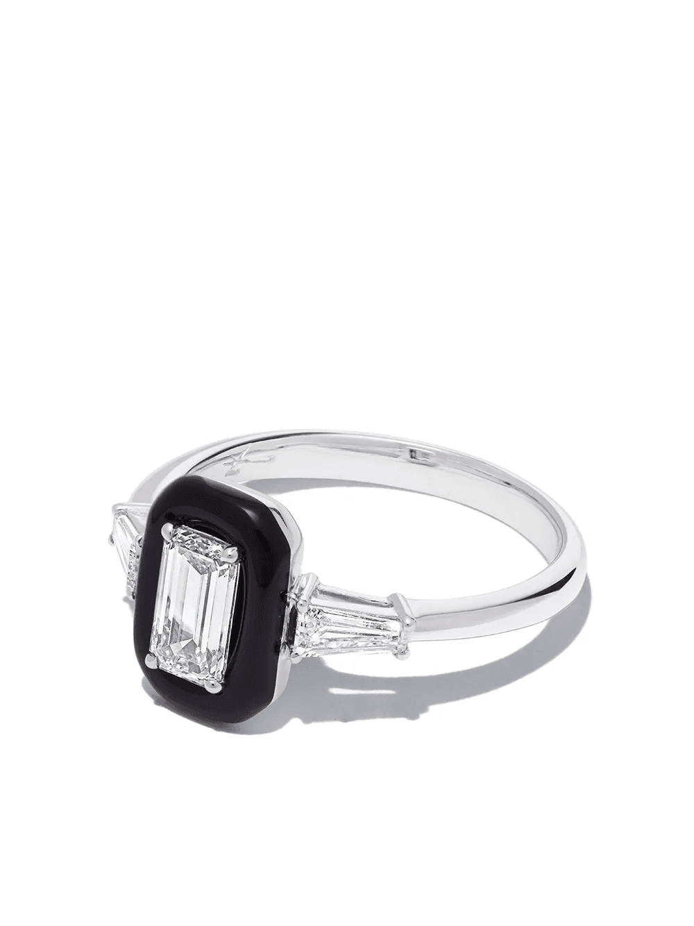 18kt white gold diamond and enamel ring - Image 1