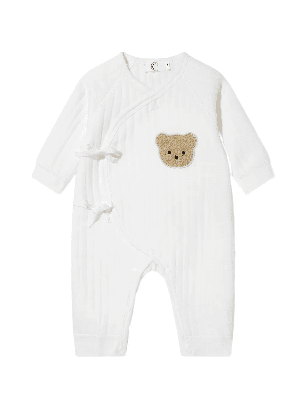 textured bear appliqué romper - Image 1