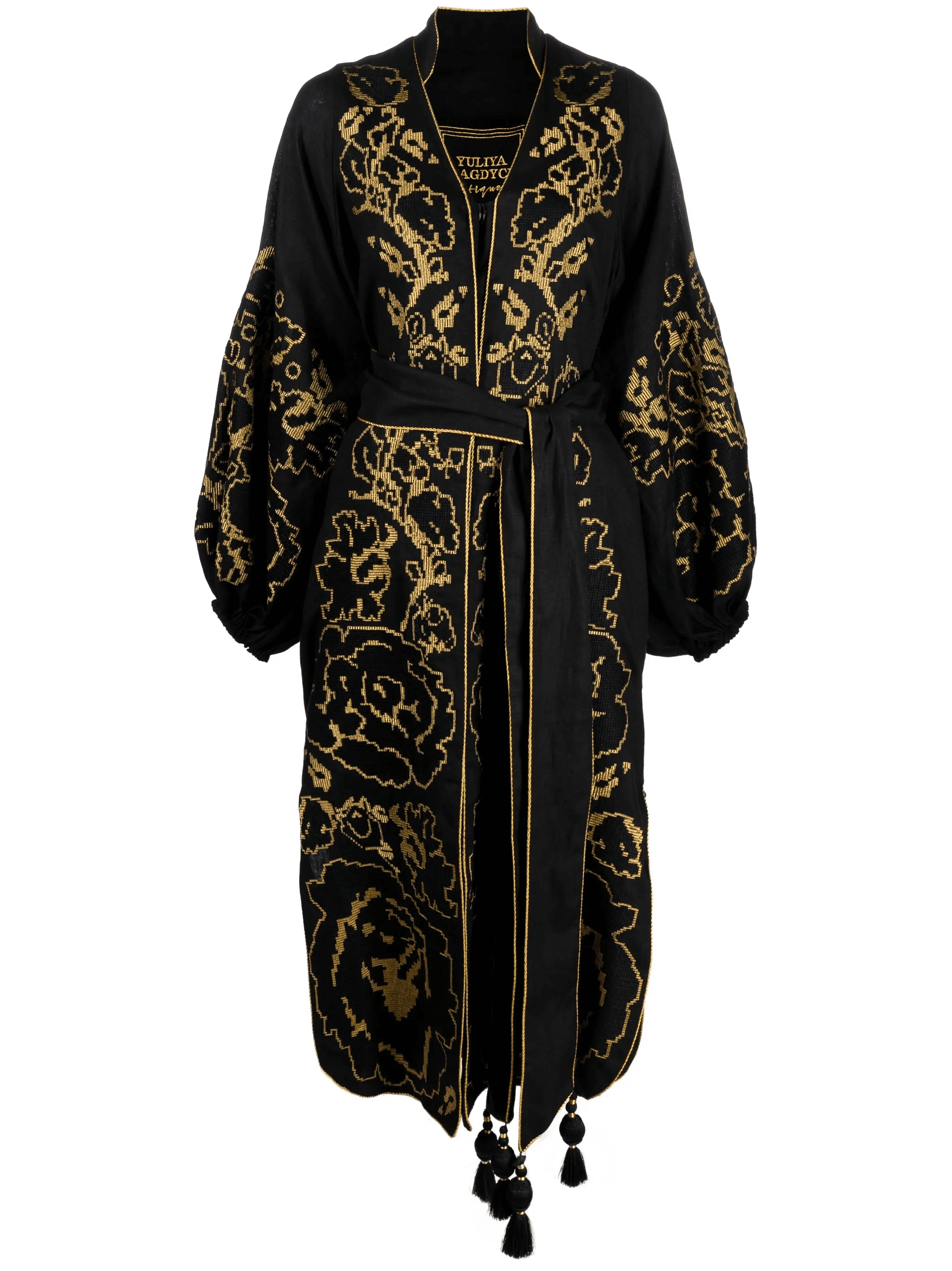 floral-embroidered belted dress - Image 1