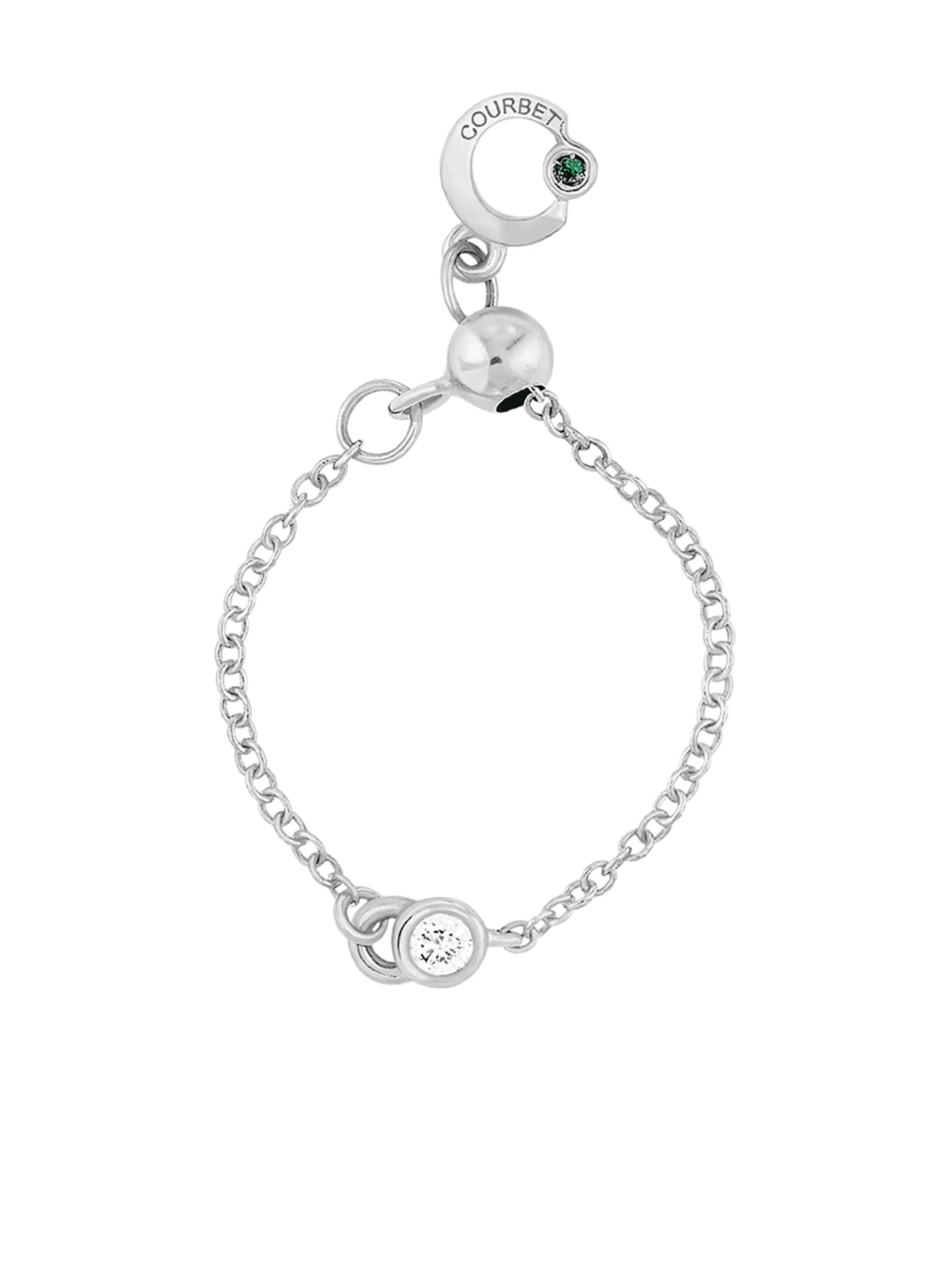 18kt recycled white gold laboratory-grown diamond CO adjustable chain ring - Image 1