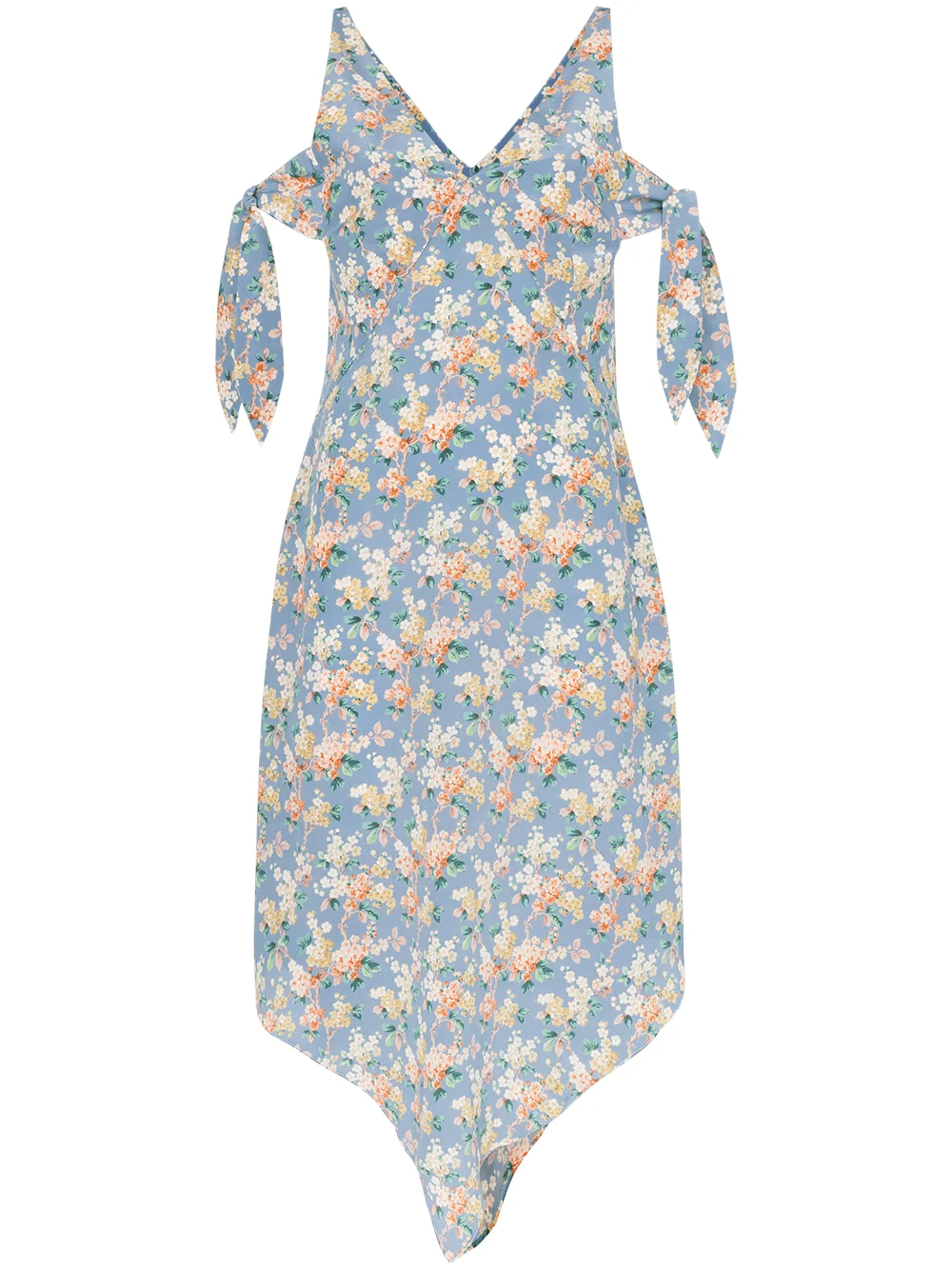 Floral print cold-shoulder silk midi dress - Image 1