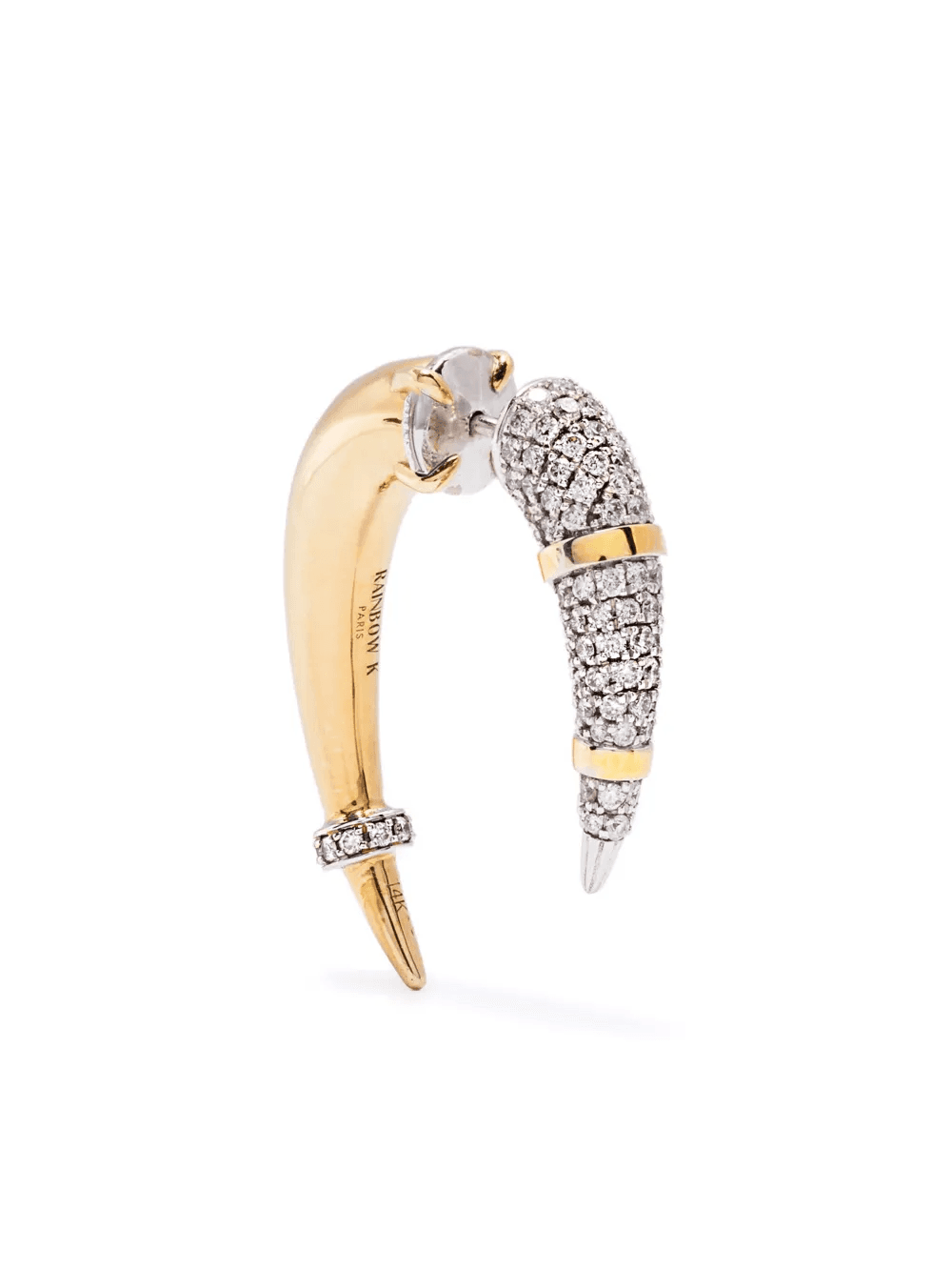 14K yellow and white gold Horn diamond earring - Image 1
