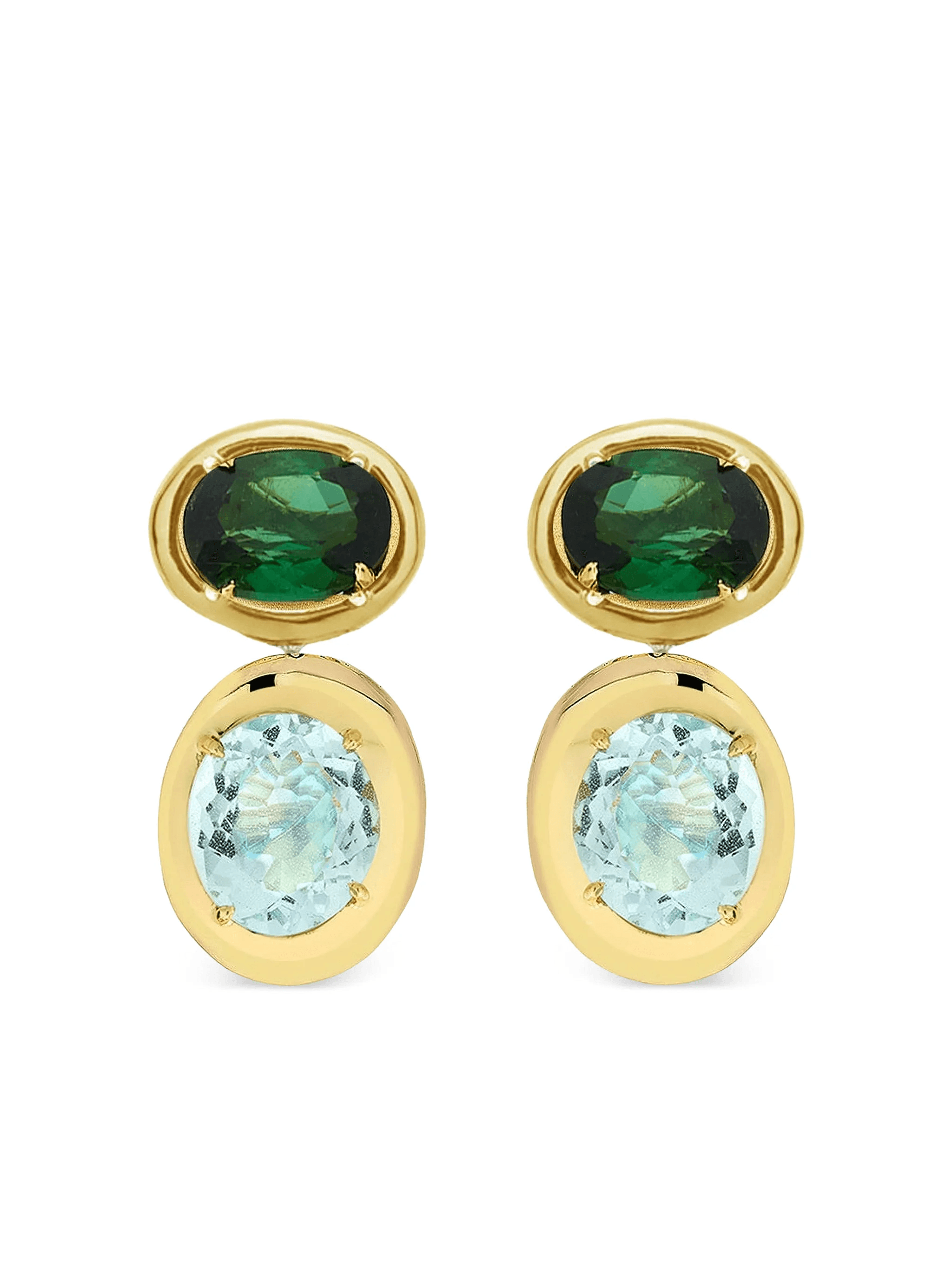 18K yellow gold Rock Class tourmaline and blue topaz earrings - Image 1