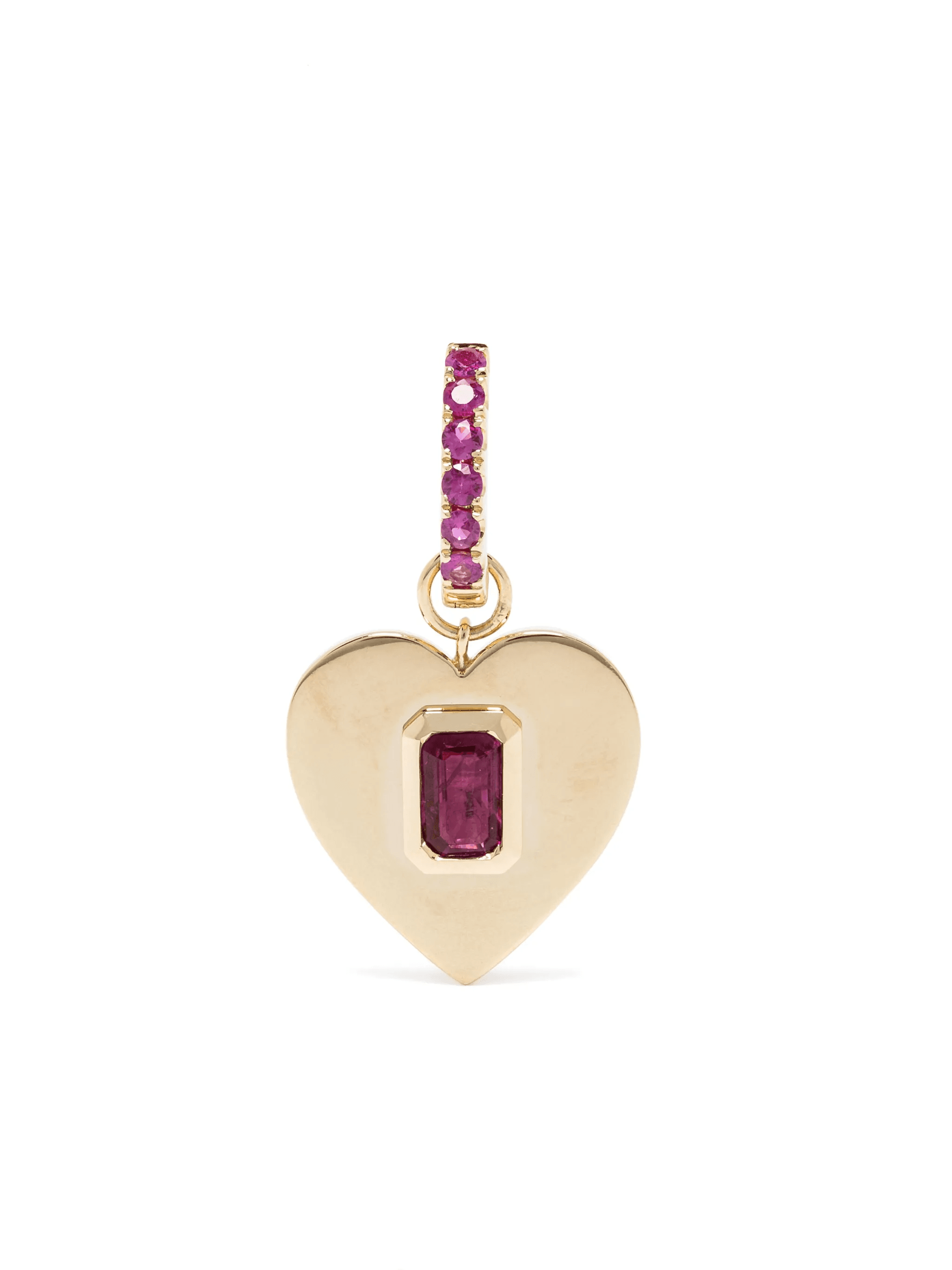 14kt yellow gold Heart ruby huggie earring - Image 1