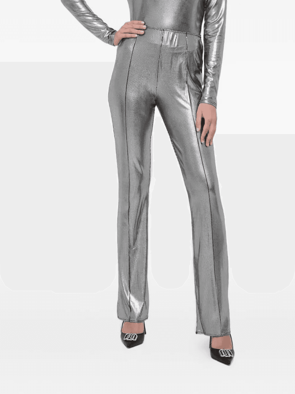 metallic-ribbed trousers - Image 1