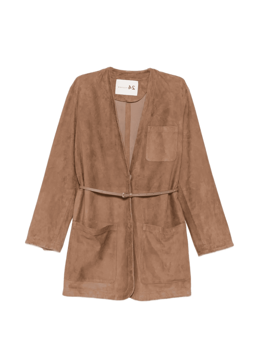 patch-pocket belted suede  jacket - Image 1