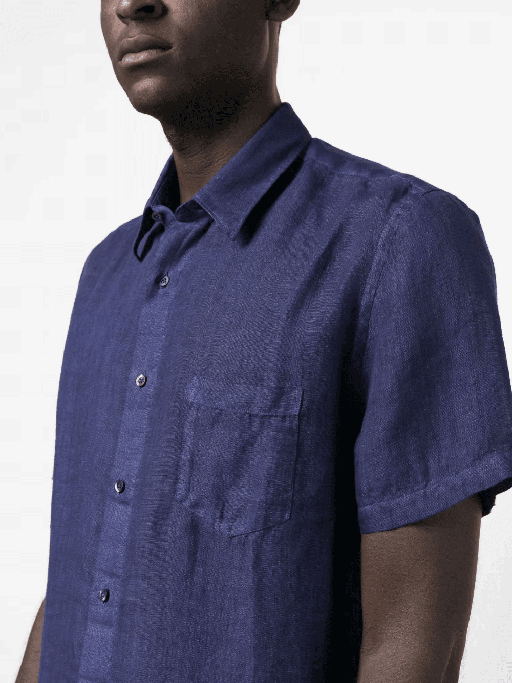 slub-texture short-sleeved linen shirt — Image 2