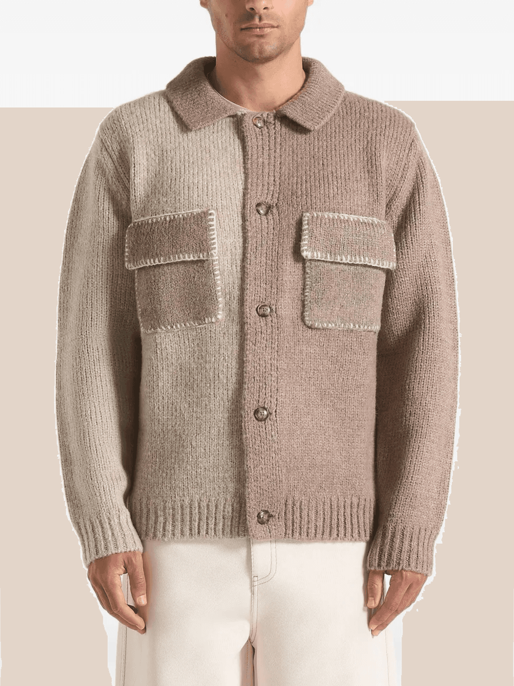 Jean colour-block beige/taupe cardigan - Image 1