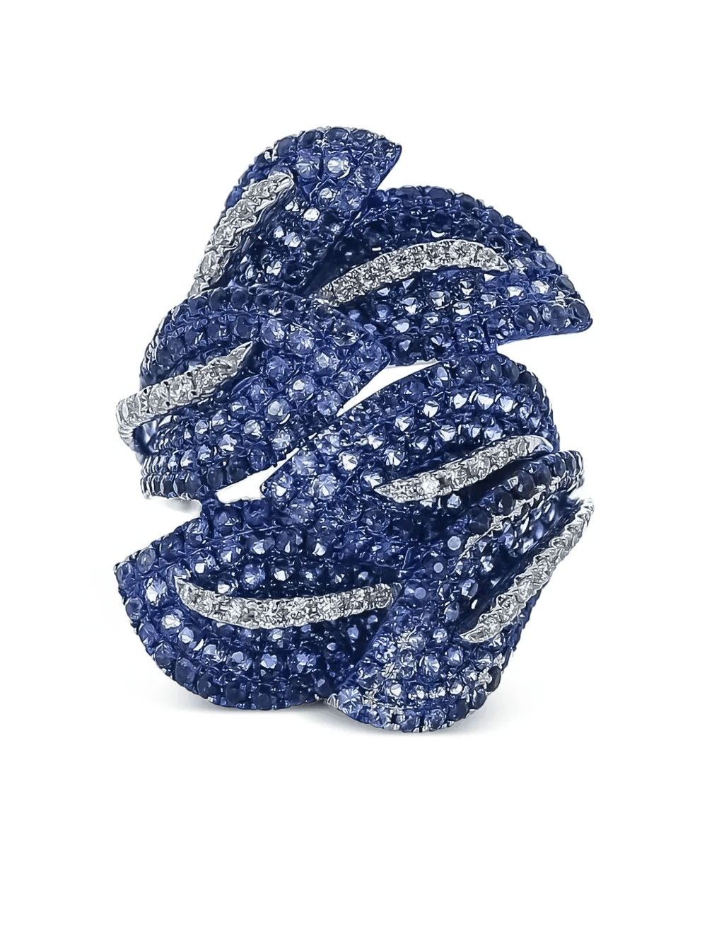 18K white gold Leaf diamond and sapphire ring - Image 1