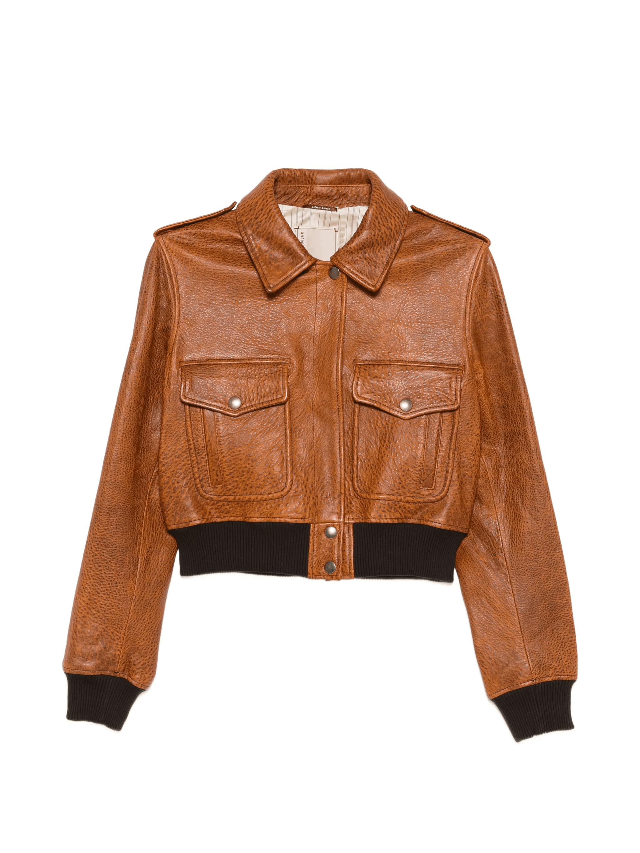 ribbed-hem leather jacket - Image 1