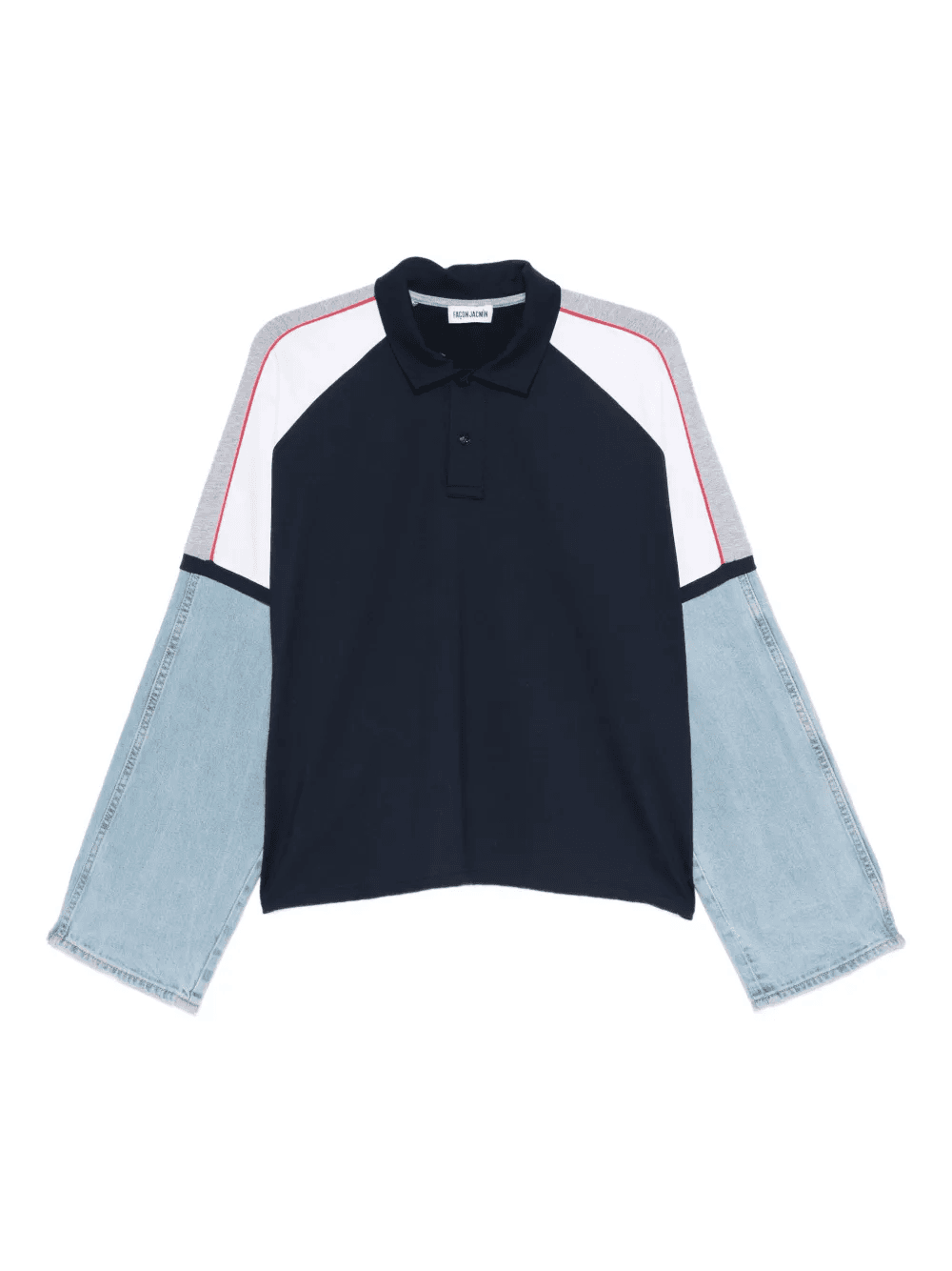 Top denim-panelled polo top - Image 1