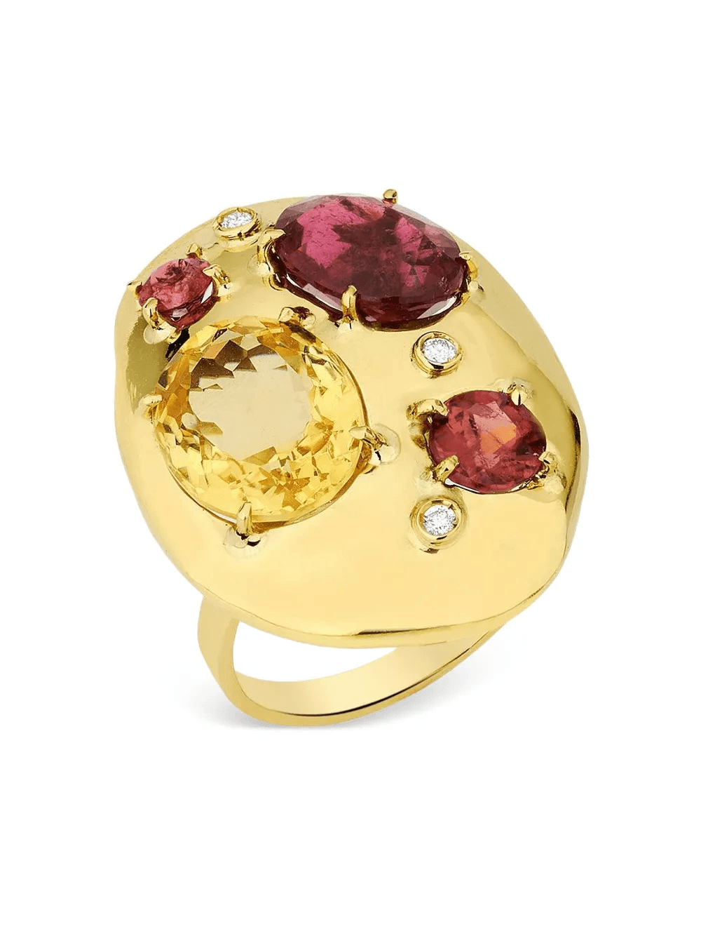 18K yellow gold rubellite and citrine rocks ring - Image 1