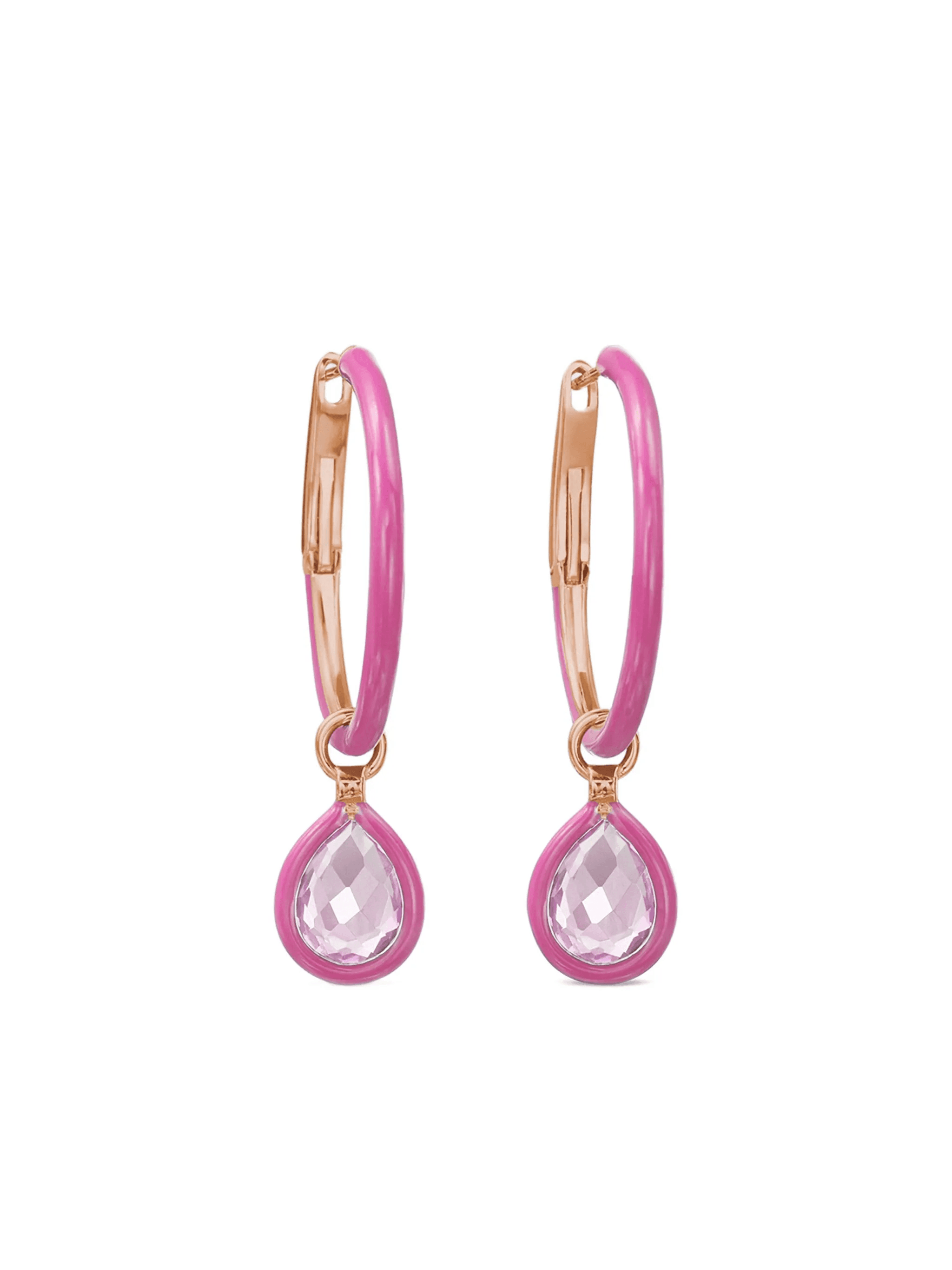 rose quartz enamel hoop earrings - Image 1