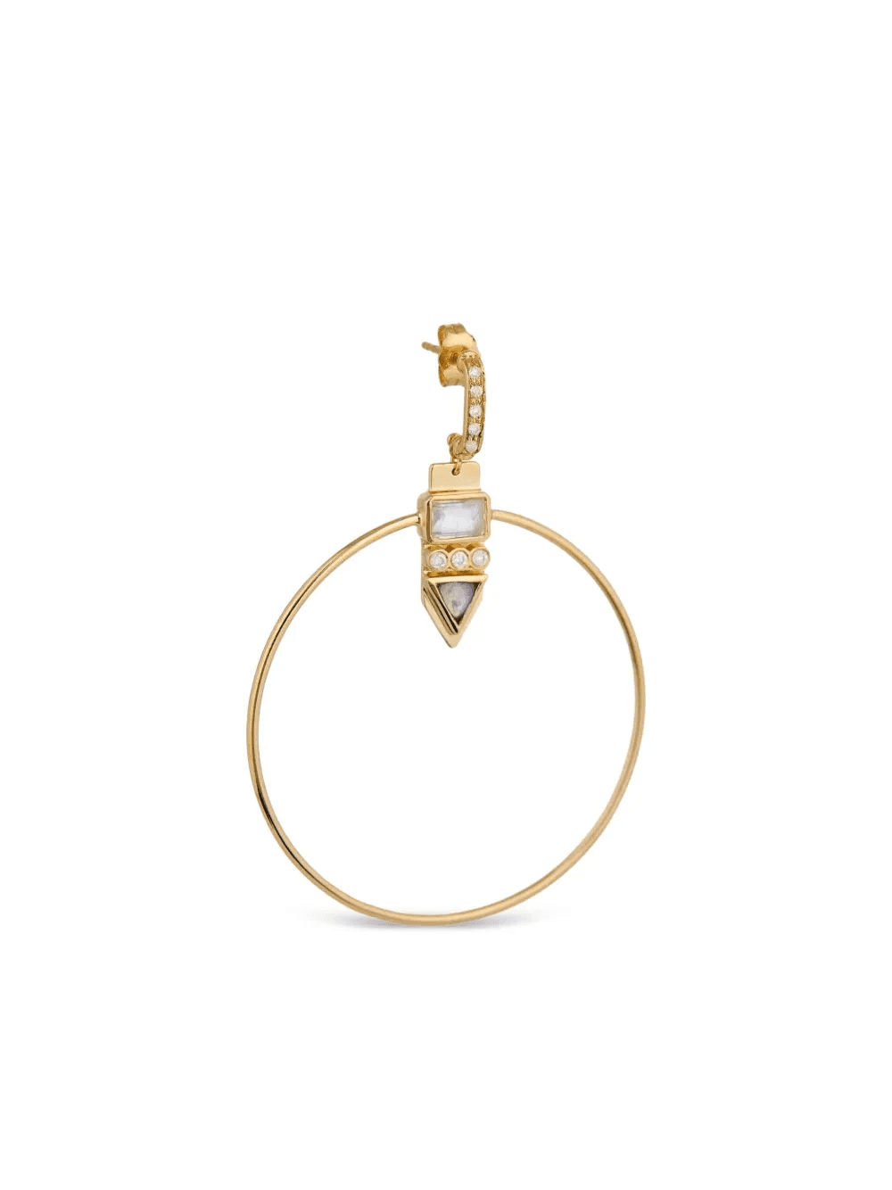 14K yellow gold Moonstone diamond hoop earrings - Image 1