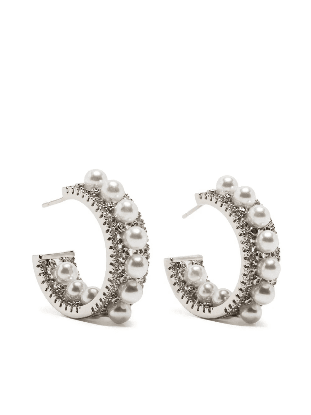 pearl-embellished silver hoops - Image 1