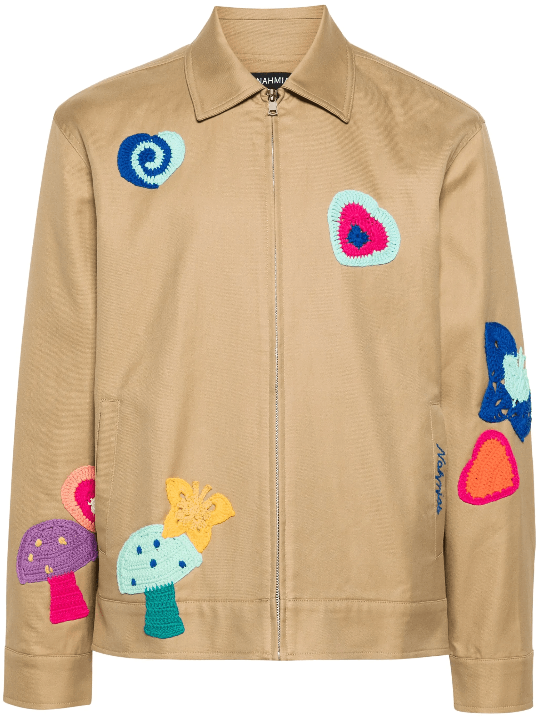 crochet-detail cotton shirt jacket - Image 1