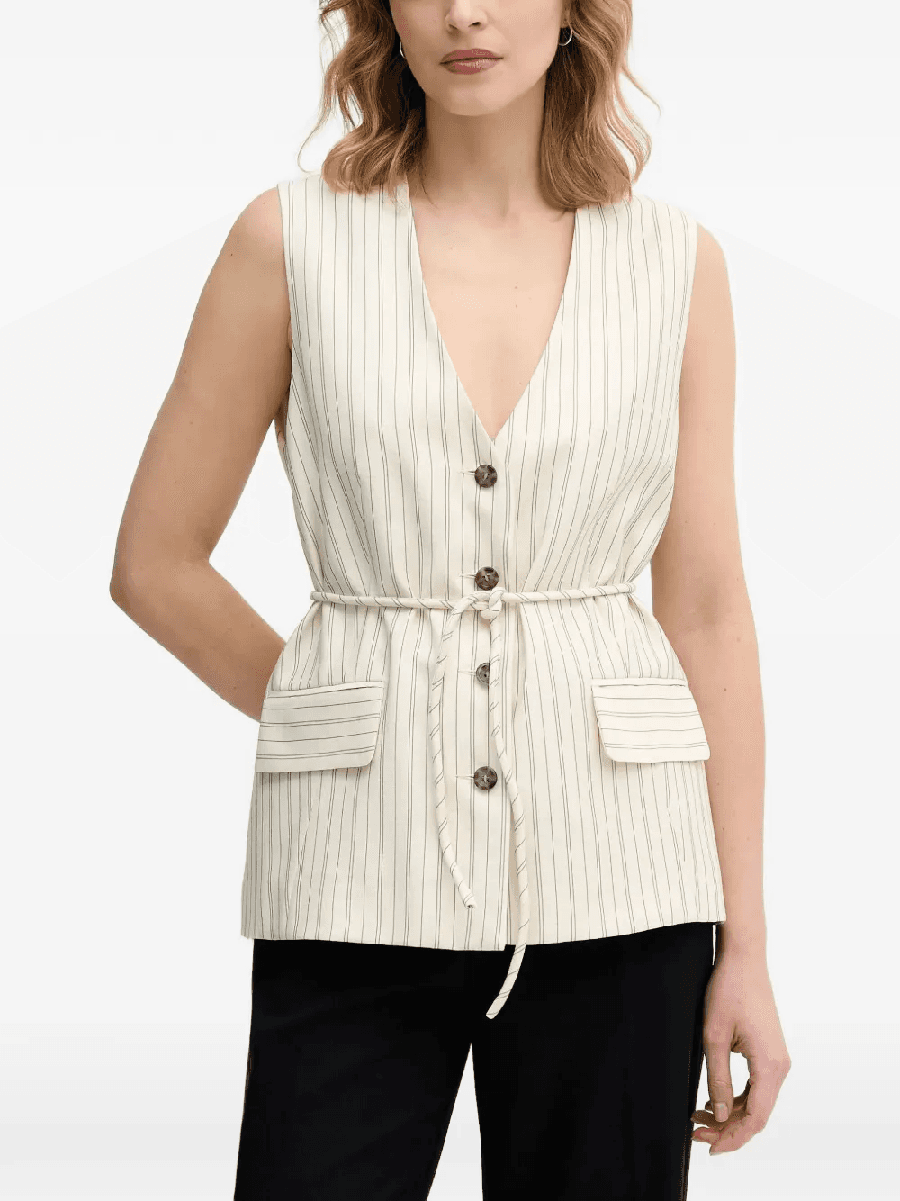 striped buttoned sleeveless gilet - Image 1