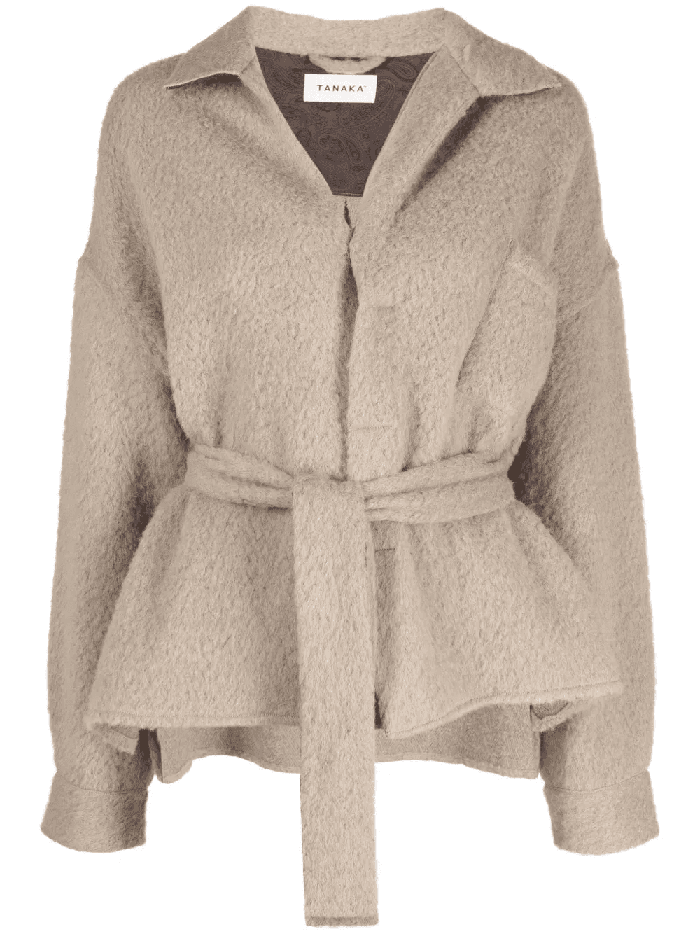 V-neck belted fleece cardi-coat - Image 1