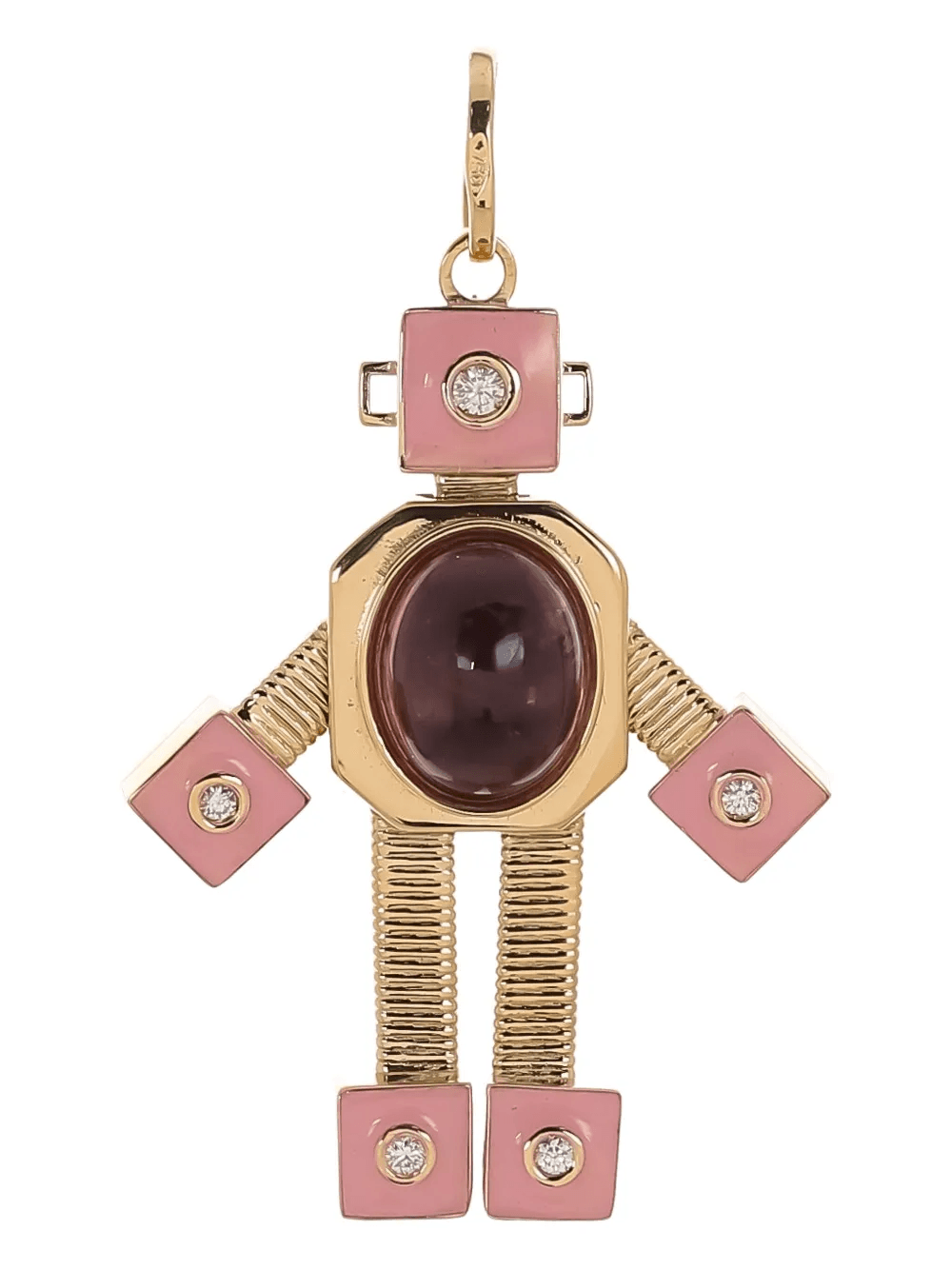 18K yellow gold maxi Bespoke Robot tourmaline and diamond pendant - Image 1