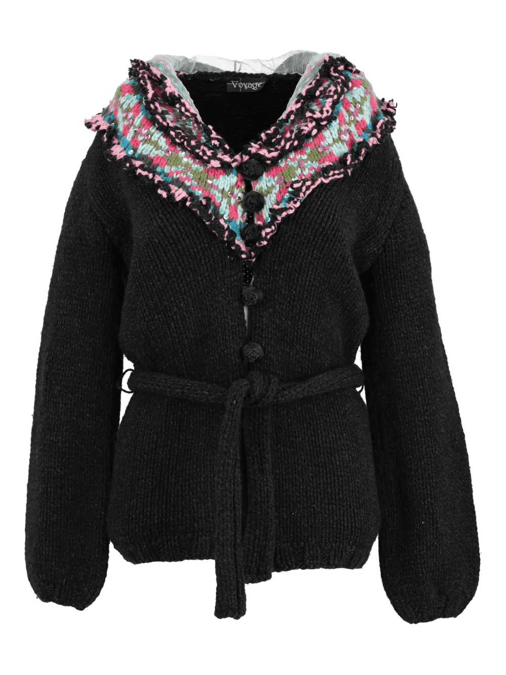 Pre-owned belted hooded cardigan - Image 1