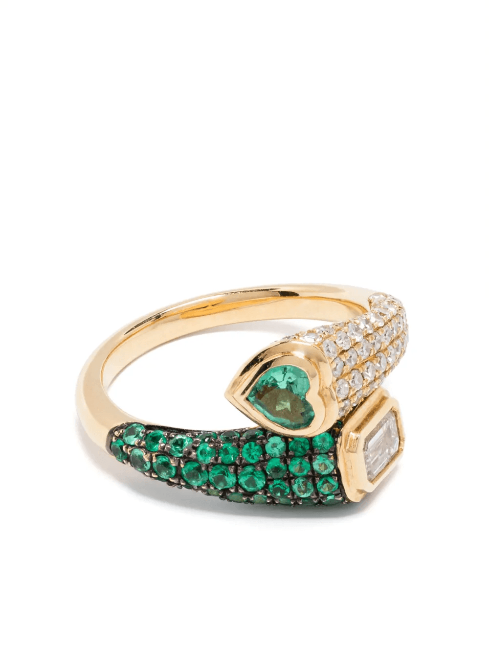 18K yellow gold mixed bypass diamond and emerald pinky ring - Image 1