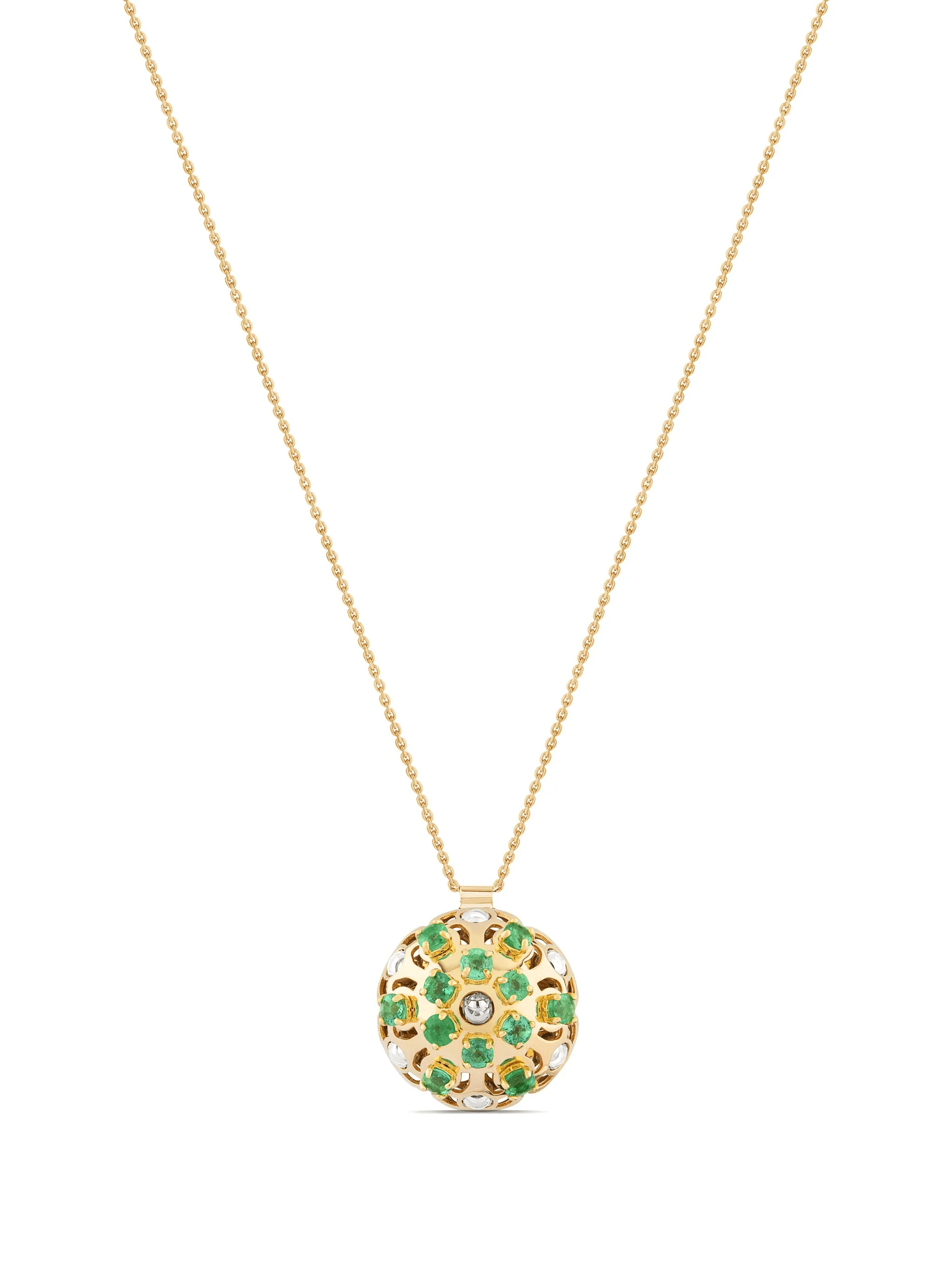 18kt yellow gold small Damasco emerald necklace - Image 1