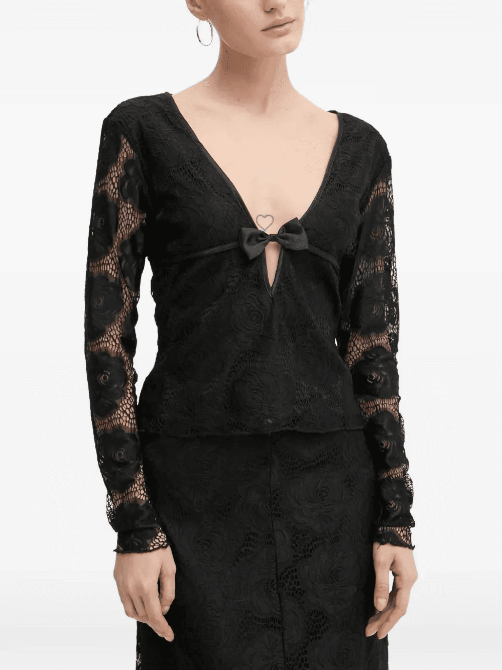 lace-sleeves V-neck top - Image 1