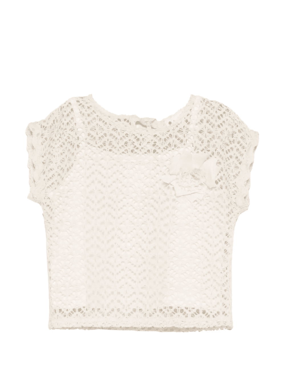 crochet-knit flower-detail T-shirt - Image 1