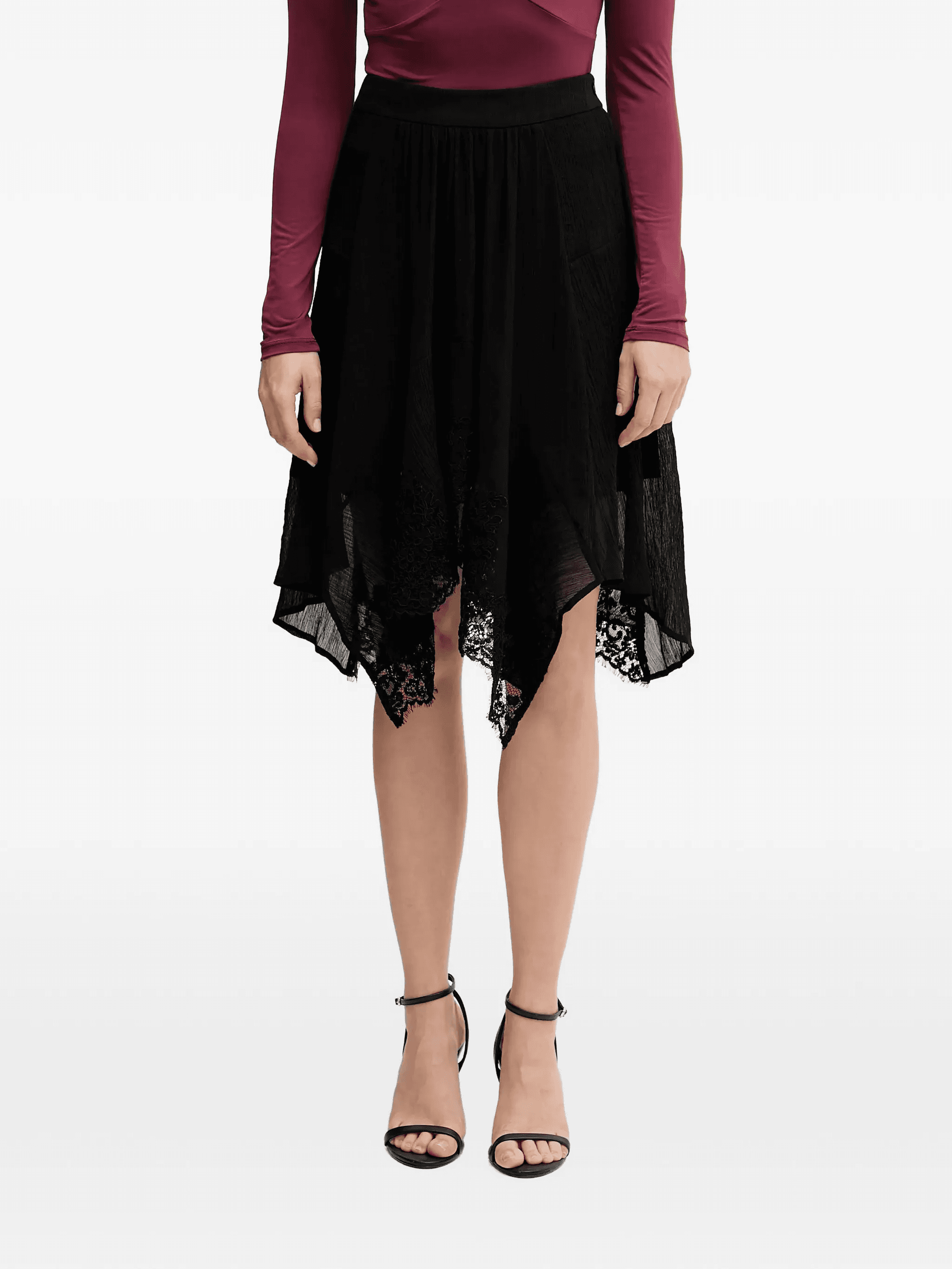 lace-trim asymmetric midi skirt - Image 1