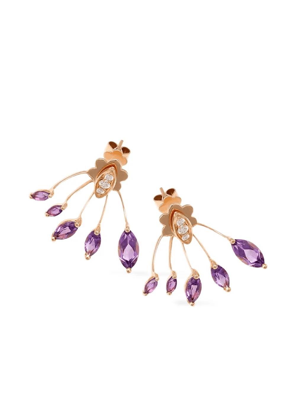 18K rose gold Eventail diamond and amethyst earrings - Image 1