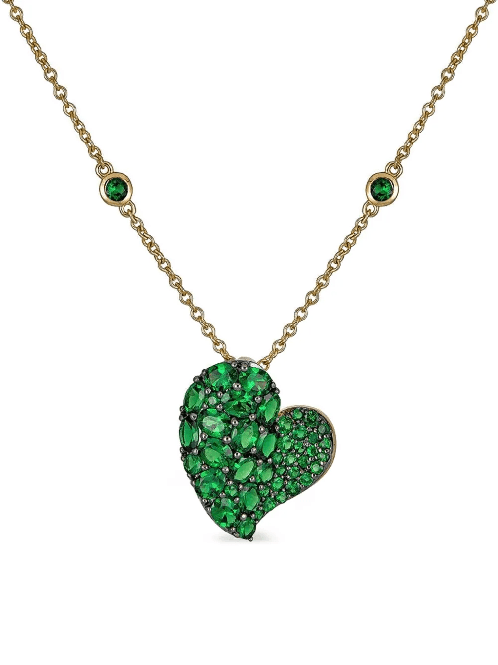 18K yellow gold tsavorite heart medium necklace - Image 1