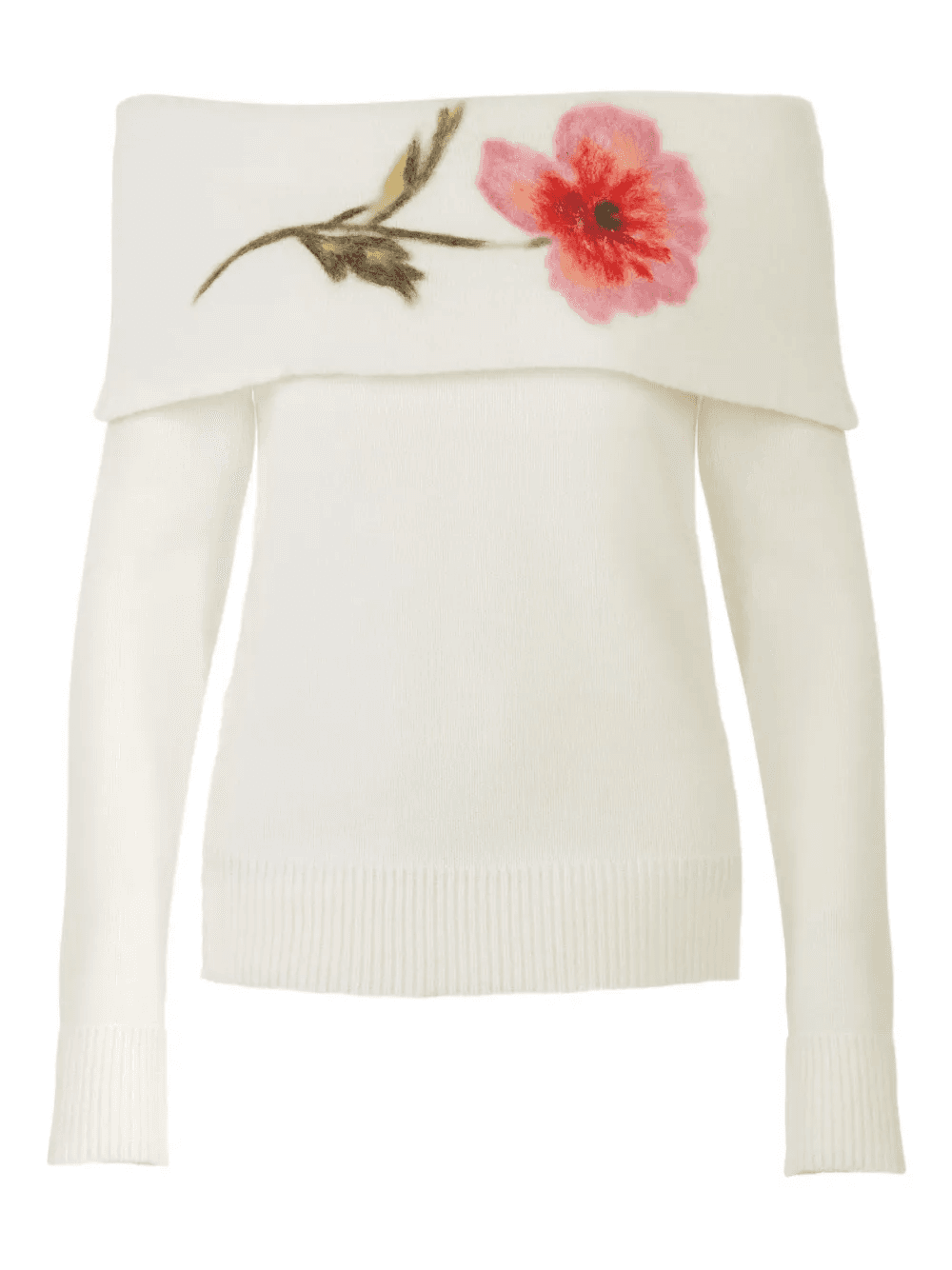 floral-embroidered off-shoulder sweater - Image 1