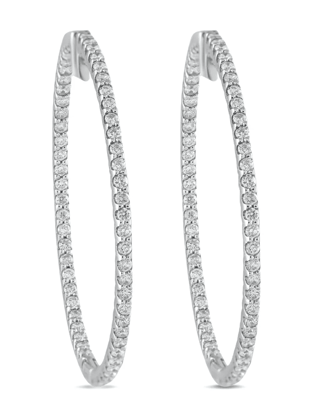 14K white gold diamond hoop earrings - Image 1