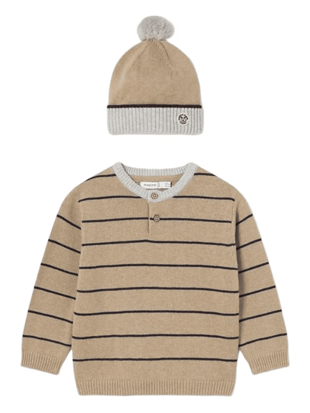 striped button sweater and beanie hat set - Image 1