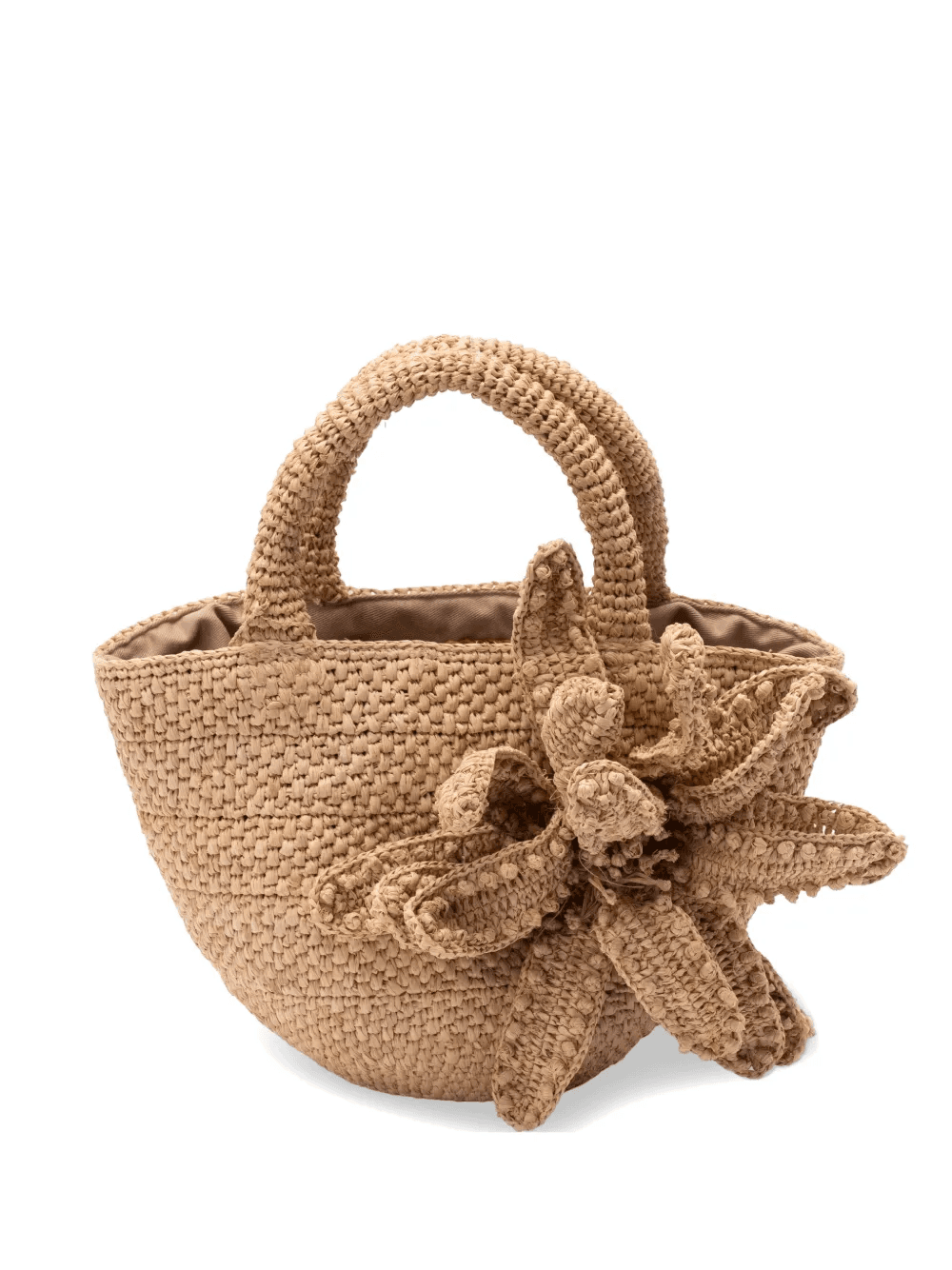Folia floral-appliqué raffia tote bag - Image 1