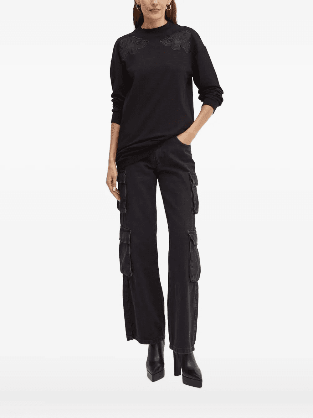 lace-embellished long-sleeve sweatshirt - Image 1