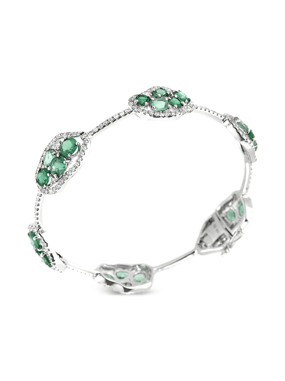 18K white gold diamond and emerald bangle - Image 1