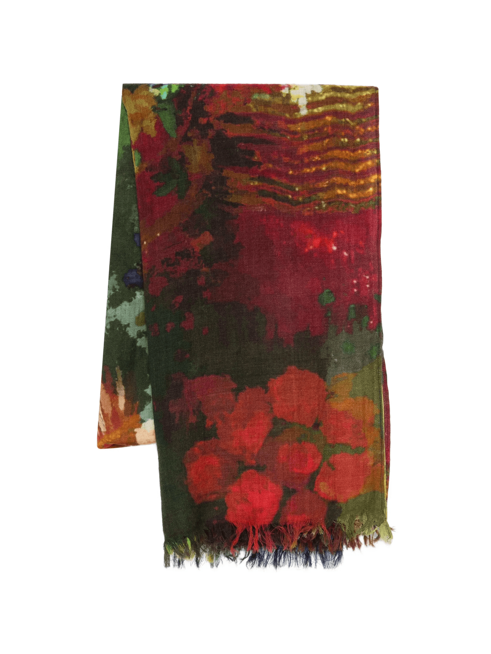 floral-print frayed scarf - Image 1