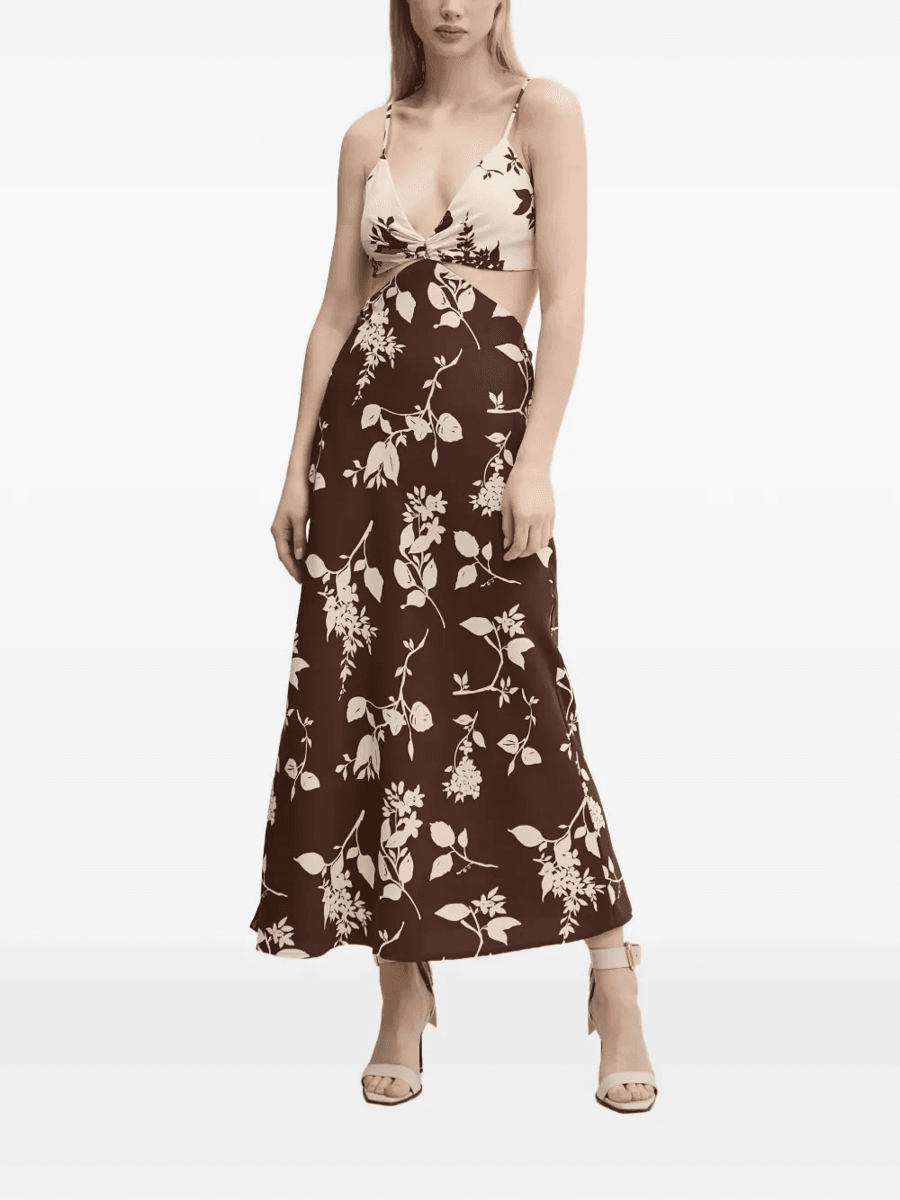 cut-out floral-pattern midi dress - Image 1