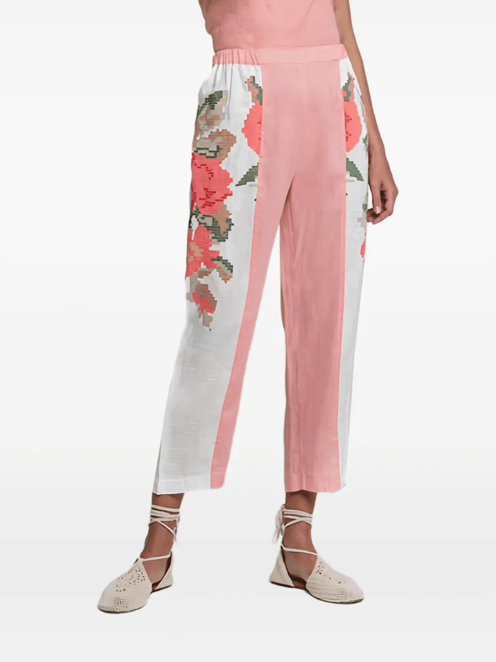 elasticated-waist floral trousers - Image 1